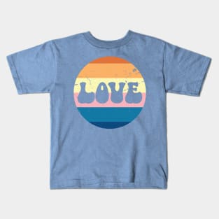 Retro Love Typography On Pastel Vintage Sunset Striped Background Kids T-Shirt